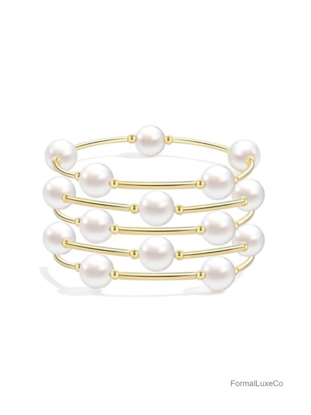 10mm Crystal Pearl Blessing Bracelet Gold Plated Copper Tubes Elastic Stretch